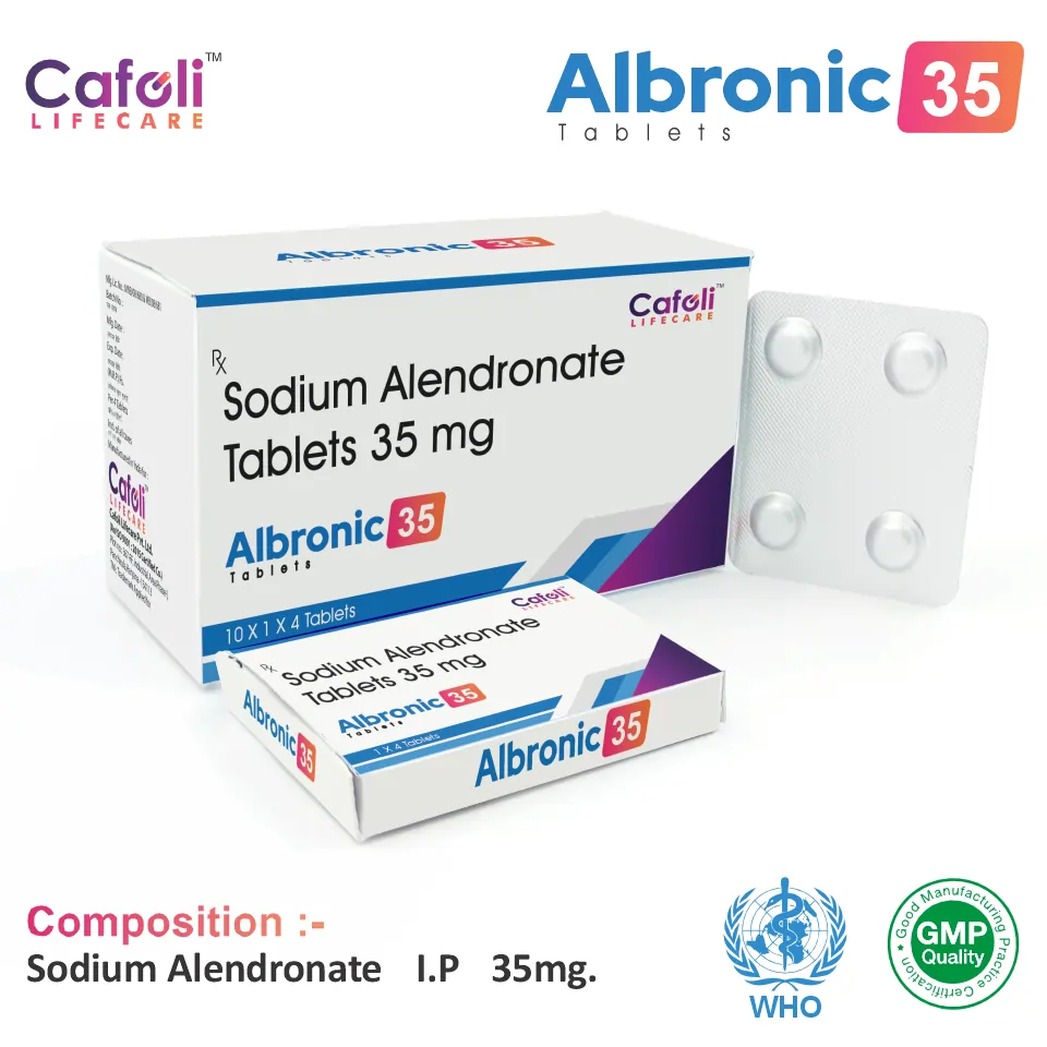 Alendronic Acid 35mg Tablet at best price in PCD Pharma Franchise for Bone Density Improvement.